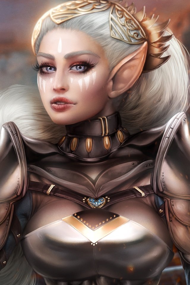 Обои девушка, воин, красавица, ушки, эльф, белые волосы, adalia, girl, warrior, beauty, ears, elf, white hair разрешение 5657x4220 Загрузить