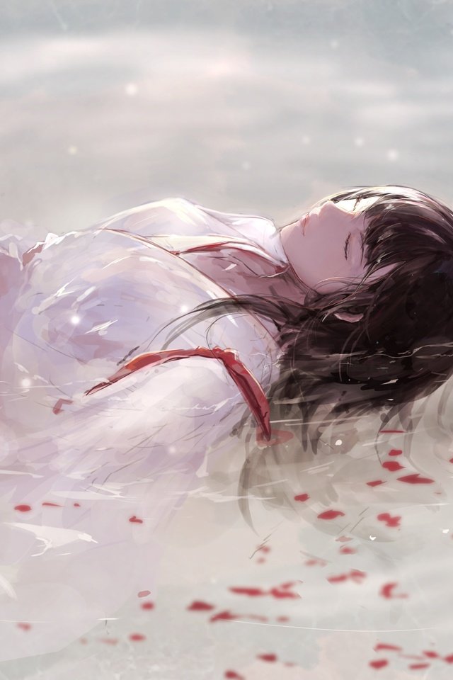 Обои вода, девушка, лепестки, сон, кимоно, akagi, традиционная одежда, water, girl, petals, sleep, kimono, traditional clothing разрешение 2865x2026 Загрузить