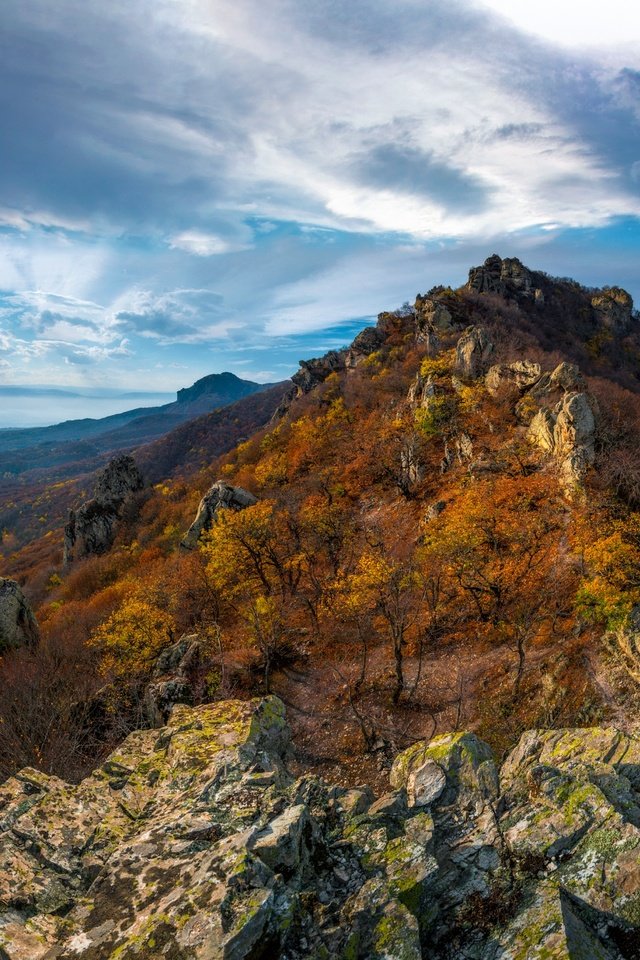 Обои горы, природа, камни, пейзаж, осень, кавказ, mountains, nature, stones, landscape, autumn, the caucasus разрешение 2048x1621 Загрузить