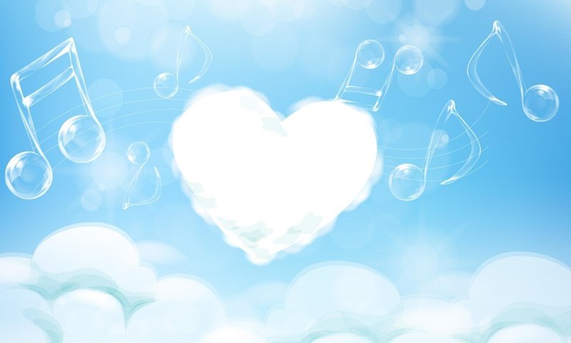 Обои облака, ноты, сердечко, мелодия, clouds, notes, heart, melody разрешение 1920x1100 Загрузить