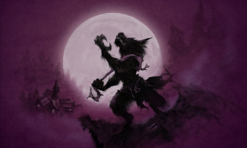 Обои луна, волки, оборотень, moon, лиловая, the moon, wolves, werewolf, purple разрешение 2560x1600 Загрузить