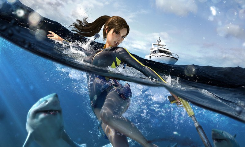 Обои вода, яхта, акула, лара крофт, tomb raider underworld, water, yacht, shark, lara croft разрешение 1920x1200 Загрузить