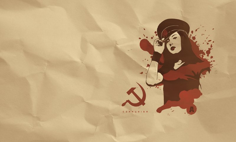 Обои девушка, серп, молот, коммунизм, фуражка, girl, hammer, communism, cap разрешение 1920x1200 Загрузить