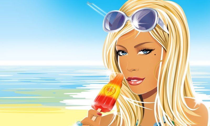 Обои вектор, море, блондинка, лето, очки, мороженное, vector, sea, blonde, summer, glasses, ice cream разрешение 1920x1200 Загрузить