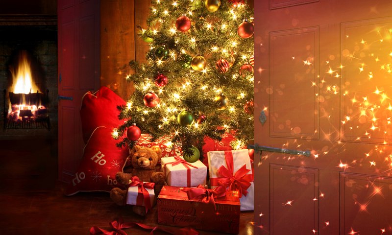 Обои новый год, елка, зима, камин, огоньки, гирлянда, new year, tree, winter, fireplace, lights, garland разрешение 2560x1920 Загрузить