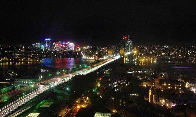 Обои ночь, панорама, город, сидней, ночные огни, городской пейзаж, night, panorama, the city, sydney, night lights, the urban landscape разрешение 1920x1200 Загрузить