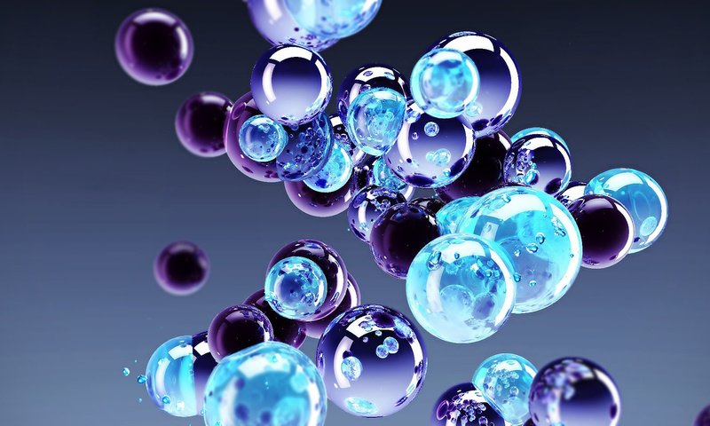 Обои пузыри, шарики, голубые, пузырьки, фиолетовые, 3д, bubbles, balls, blue, purple, 3d разрешение 1920x1080 Загрузить