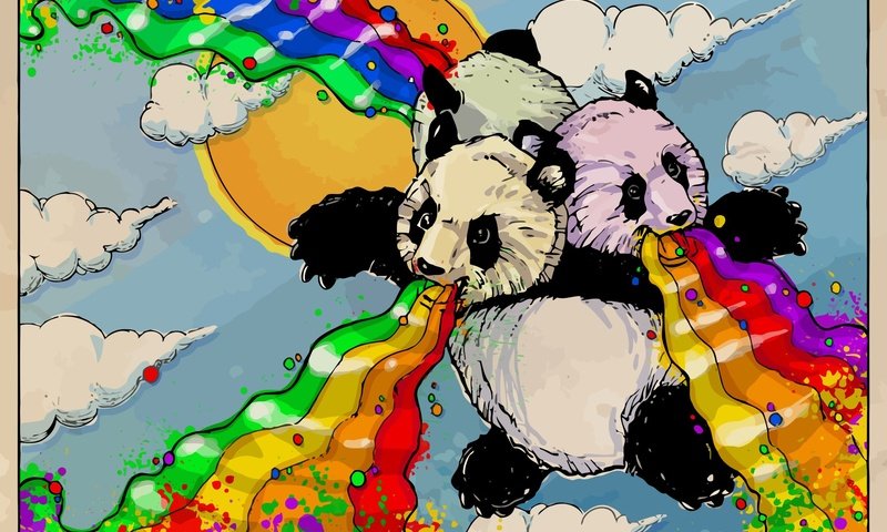 Обои рисунок, панды, лучи счастья, figure, panda, the rays of happiness разрешение 1920x1200 Загрузить