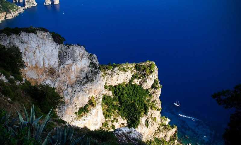 Обои скалы, море, вид сверху, италия, обрыв, остров, мыс, капри, rocks, sea, the view from the top, italy, open, island, cape, capri разрешение 2560x1440 Загрузить