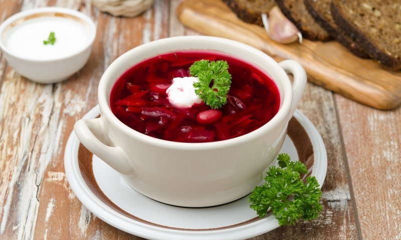 Обои еда, хлеб, обед, борщ, сметана, суп, фасоль, food, bread, lunch, soup, sour cream, beans разрешение 1920x1200 Загрузить