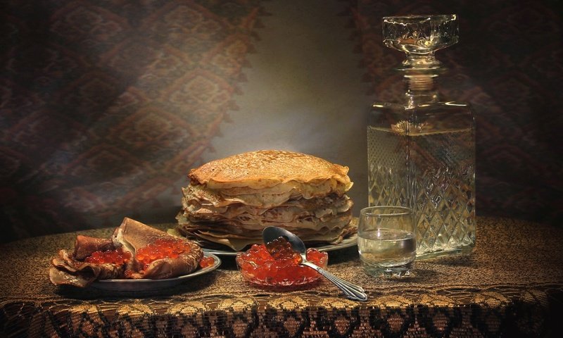 Обои водка, икра, блины, графин, vodka, caviar, pancakes, decanter разрешение 1920x1253 Загрузить