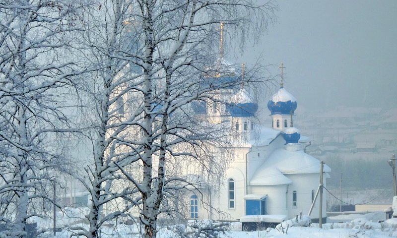 Обои деревья, снег, природа, зима, церковь, trees, snow, nature, winter, church разрешение 3264x2176 Загрузить