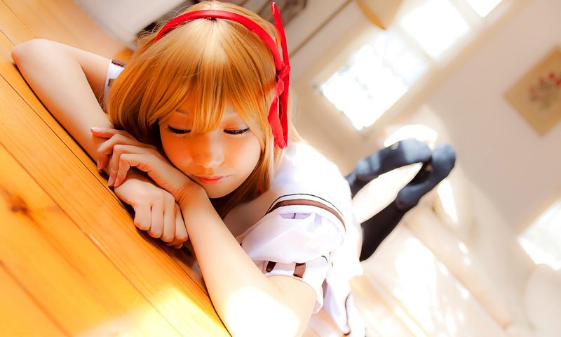 Обои лежит, рыжая, пол, окно, азиатка, бант, косплей, lies, red, floor, window, asian, bow, cosplay разрешение 1920x1200 Загрузить