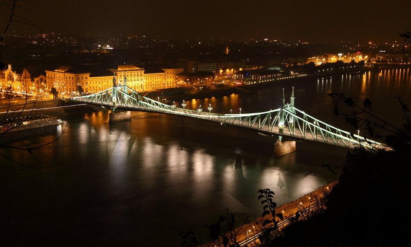 Обои ночь, огни, река, венгрия, будапешт, дунай, мост свободы, night, lights, river, hungary, budapest, the danube, liberty bridge разрешение 3861x2574 Загрузить