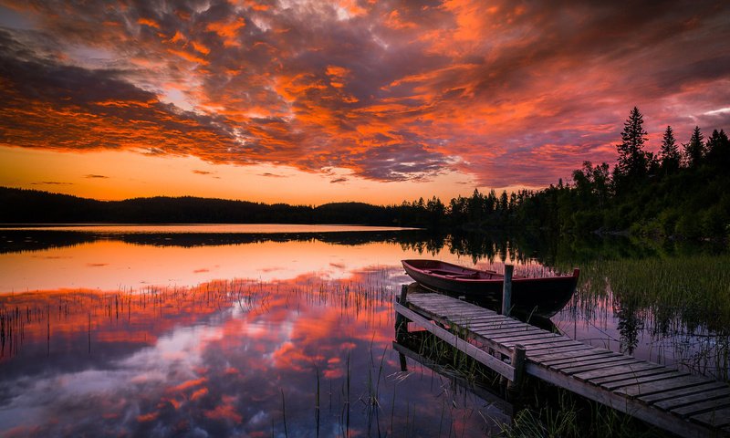 Обои озеро, природа, закат, пейзаж, лодка, lake, nature, sunset, landscape, boat разрешение 1920x1200 Загрузить