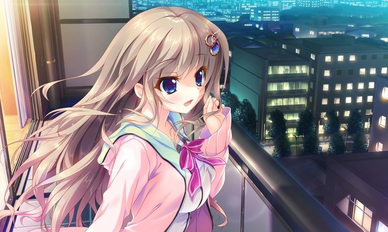 Обои девушка, город, аниме, здания, длинные волосы, kujou miyako, girl, the city, anime, building, long hair разрешение 2560x1440 Загрузить