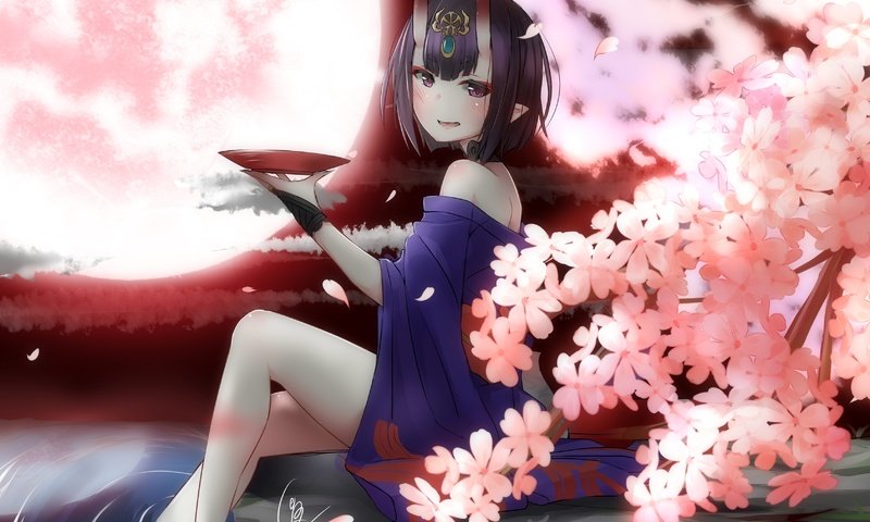 Обои лепестки, короткая стрижка, fate grand order, sakura blossom, shuten douji, petals, short hair разрешение 3371x2344 Загрузить