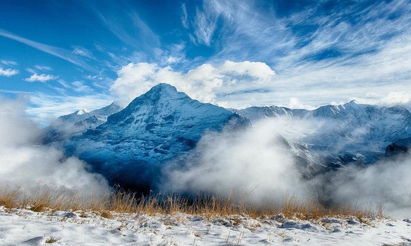 Обои небо, альпы, облака, снег, природа, зима, пейзаж, гора, плато, the sky, alps, clouds, snow, nature, winter, landscape, mountain, plateau разрешение 1920x1080 Загрузить