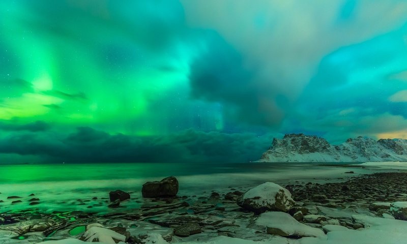 Обои облака, скалы, камни, берег, море, норвегия, лофотенские острова, clouds, rocks, stones, shore, sea, norway, the lofoten islands разрешение 2048x1224 Загрузить