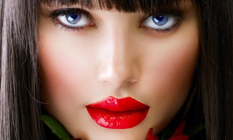 Обои девушка, помада, цветок, красные губы, портрет, челка, брюнетка, взгляд, модель, губы, лицо, girl, lipstick, flower, red lips, portrait, bangs, brunette, look, model, lips, face разрешение 5203x4102 Загрузить