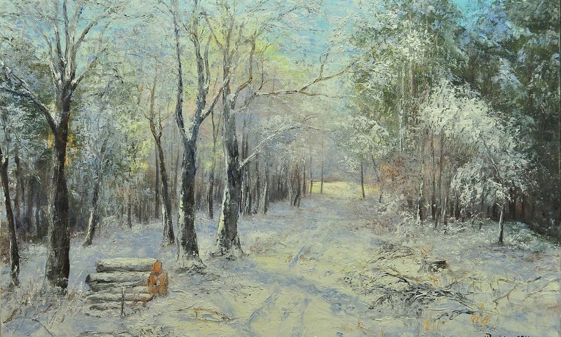 Обои картина, пейзаж, живопись, зимний лес, małgorzata rawicka, picture, landscape, painting, winter forest разрешение 1920x1200 Загрузить