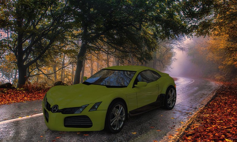 Обои дорога, осень, концепт, мерседес, road, autumn, the concept, mercedes разрешение 3553x1998 Загрузить