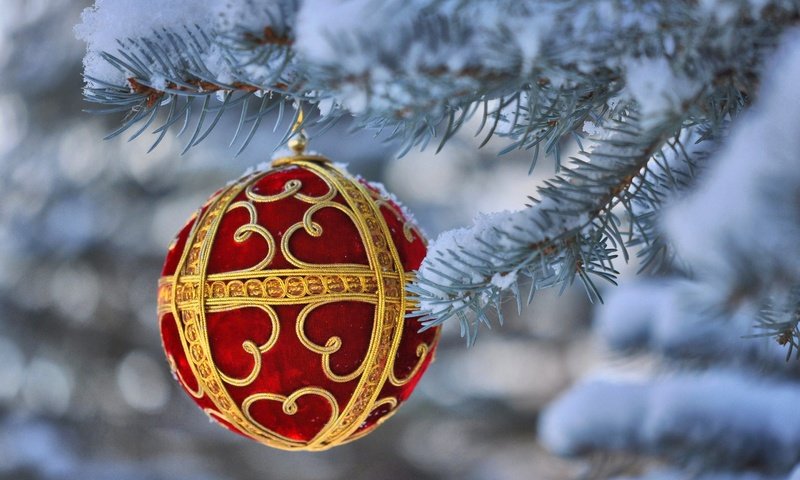 Обои новый год, елка, шар, рождество, елочная игрушка, new year, tree, ball, christmas, christmas toy разрешение 2880x1800 Загрузить