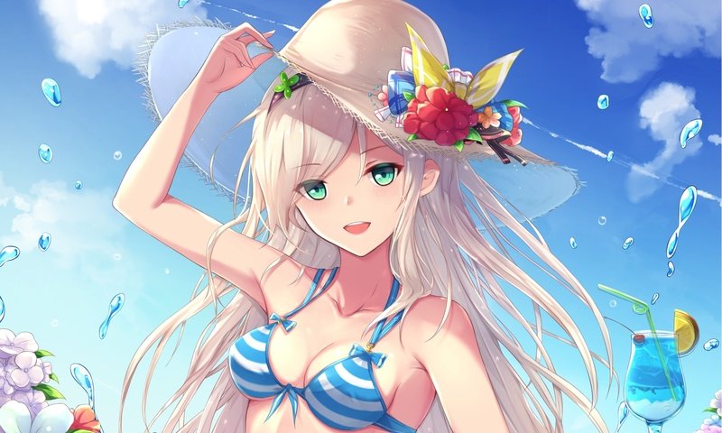 Обои праздник,  бикини, летнее, веселая, аниме девочка, holiday, bikini, summer, fun, anime girl разрешение 1920x1359 Загрузить