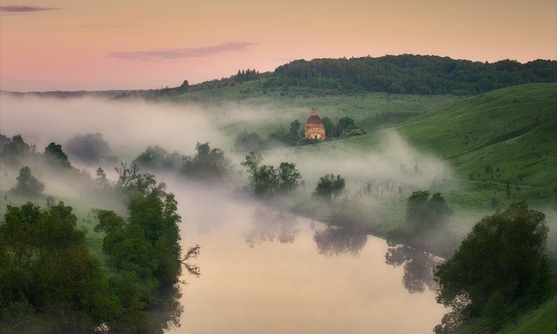 Обои река, холмы, природа, пейзаж, утро, туман, леса, river, hills, nature, landscape, morning, fog, forest разрешение 2280x1410 Загрузить