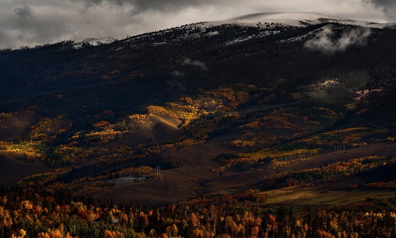 Обои горы, лес, осень, темный фон, mountains, forest, autumn, the dark background разрешение 3840x2160 Загрузить