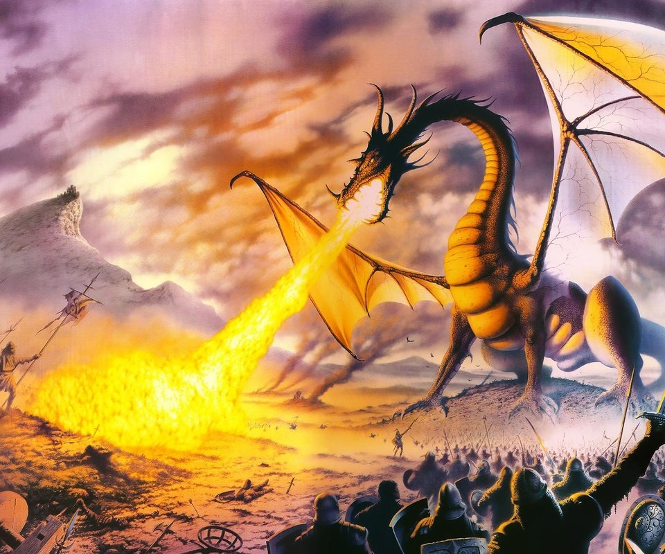 Обои фентези, steve read, dragon lord, дракон, воины, огонь, fantasy, dragon, warriors, fire разрешение 2495x1497 Загрузить