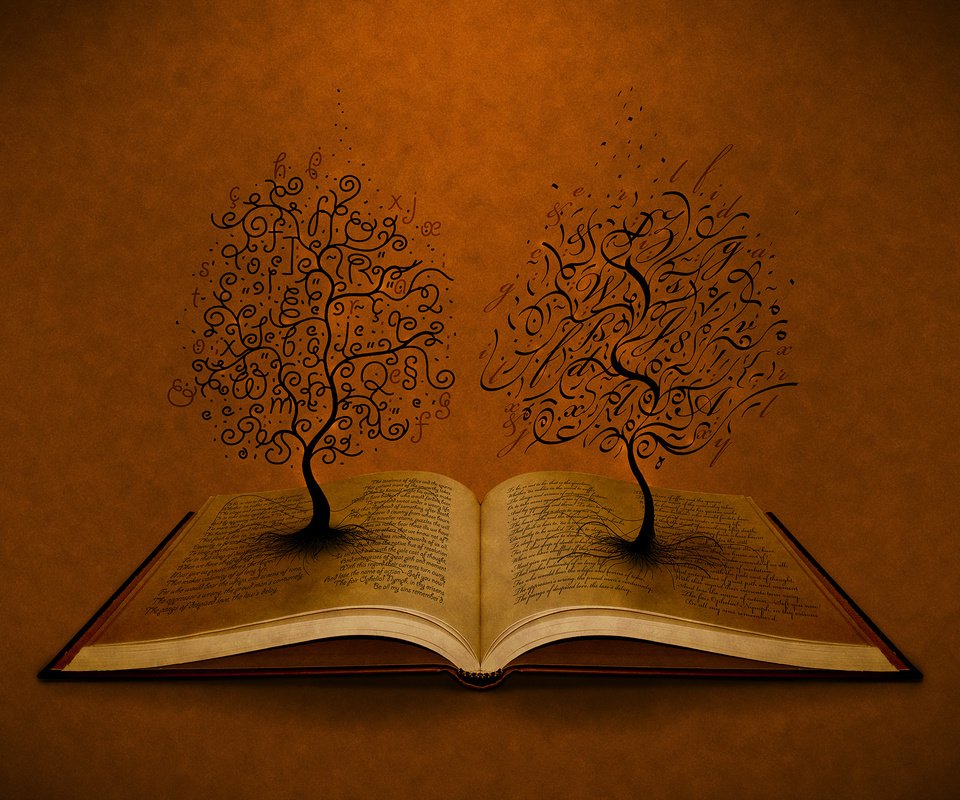 Обои деревья, буквы, книга, trees, letters, book разрешение 2560x1600 Загрузить