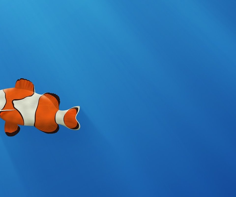 Обои синий, пузыри, золотая рыбка, рыба-клоун, blue, bubbles, goldfish, clown fish разрешение 3840x1200 Загрузить