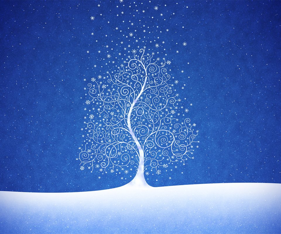 Обои рисунок, снег, дерево, новый год, синий, ри, figure, snow, tree, new year, blue разрешение 2560x1600 Загрузить