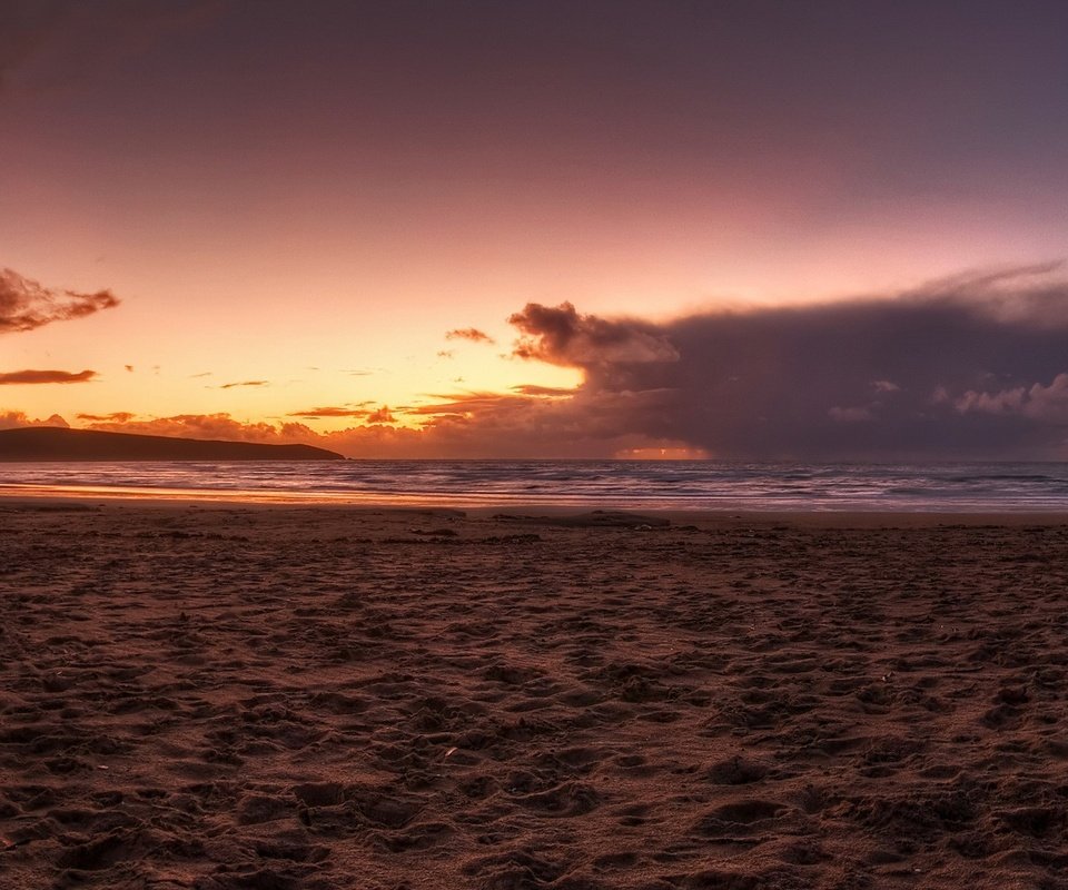 Обои закат, море, песок, пляж, sunset, sea, sand, beach разрешение 3200x1200 Загрузить
