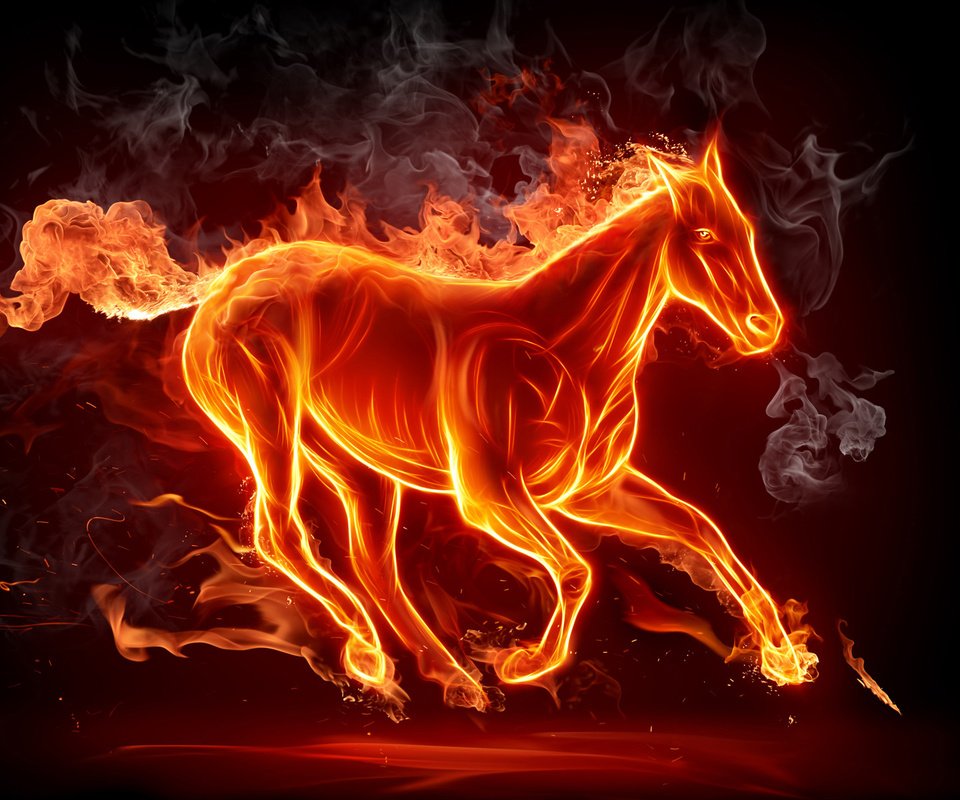 Обои лошадь, пламя, огонь, дым, силуэт, конь, horse, flame, fire, smoke, silhouette разрешение 1920x1200 Загрузить