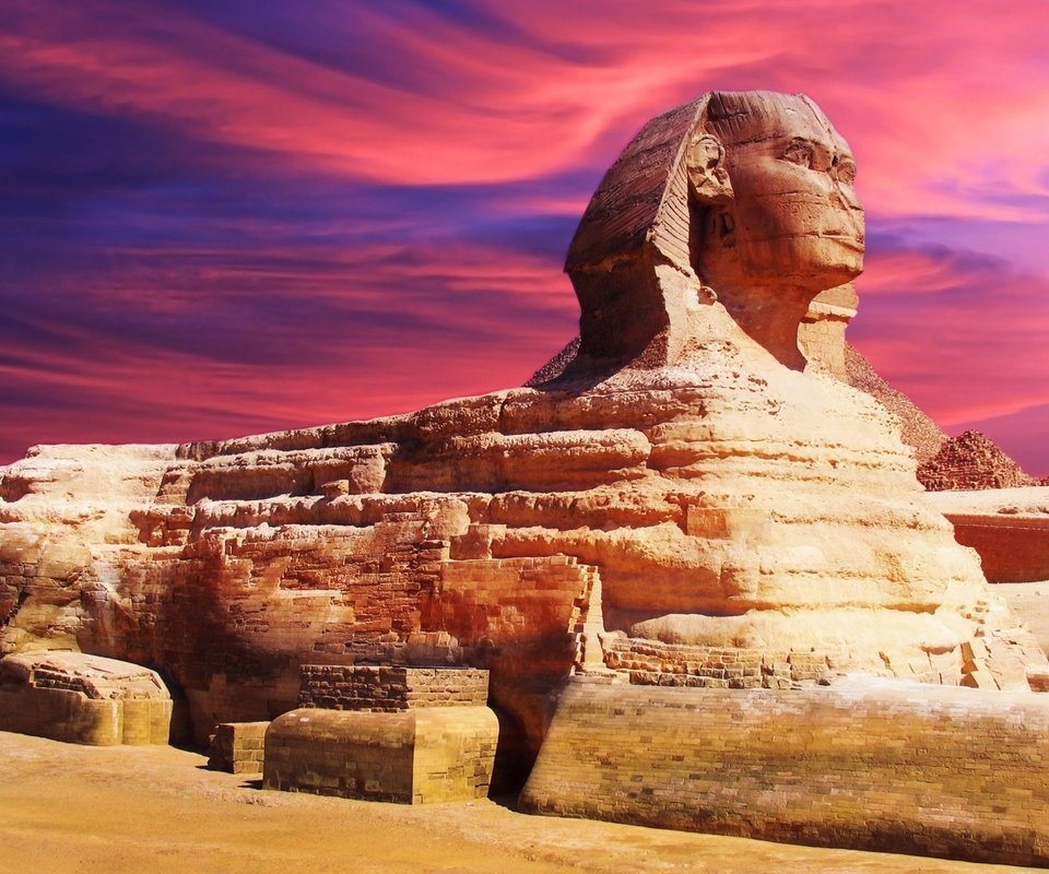 Обои закат, песок, египет, сфинкс, sunset, sand, egypt, sphinx разрешение 1920x1200 Загрузить