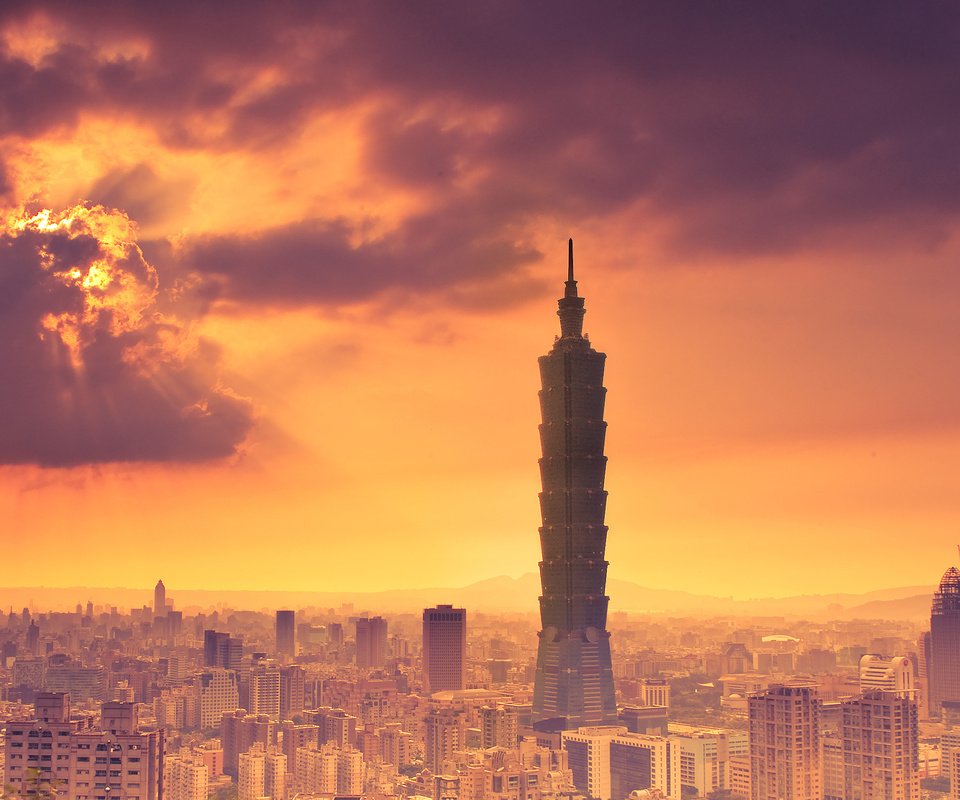 Обои закат, башня, тайвань, sunset, tower, taiwan разрешение 2560x1444 Загрузить