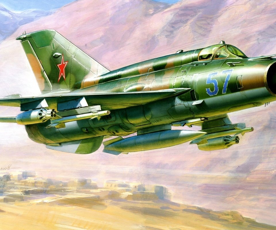 Обои рисунок, самолет, истребитель, миг-21смт?, figure, the plane, fighter, mig-21смт? разрешение 2560x1600 Загрузить