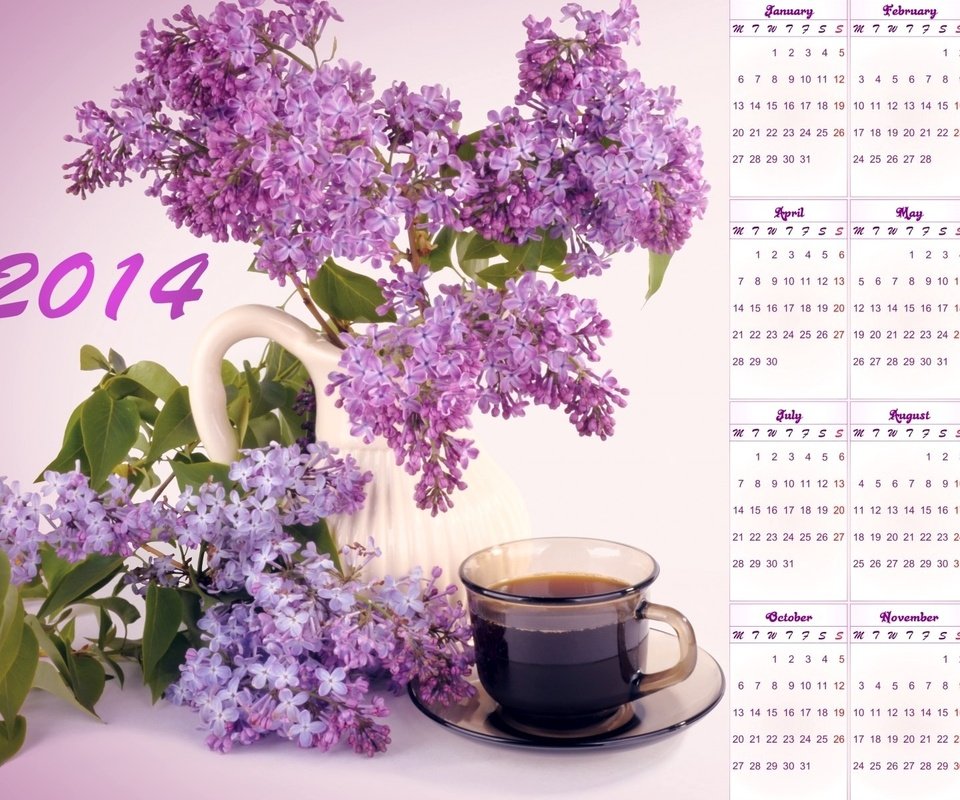 Обои сирень, календарь, 2014 год, lilac, calendar, 2014 разрешение 1920x1200 Загрузить