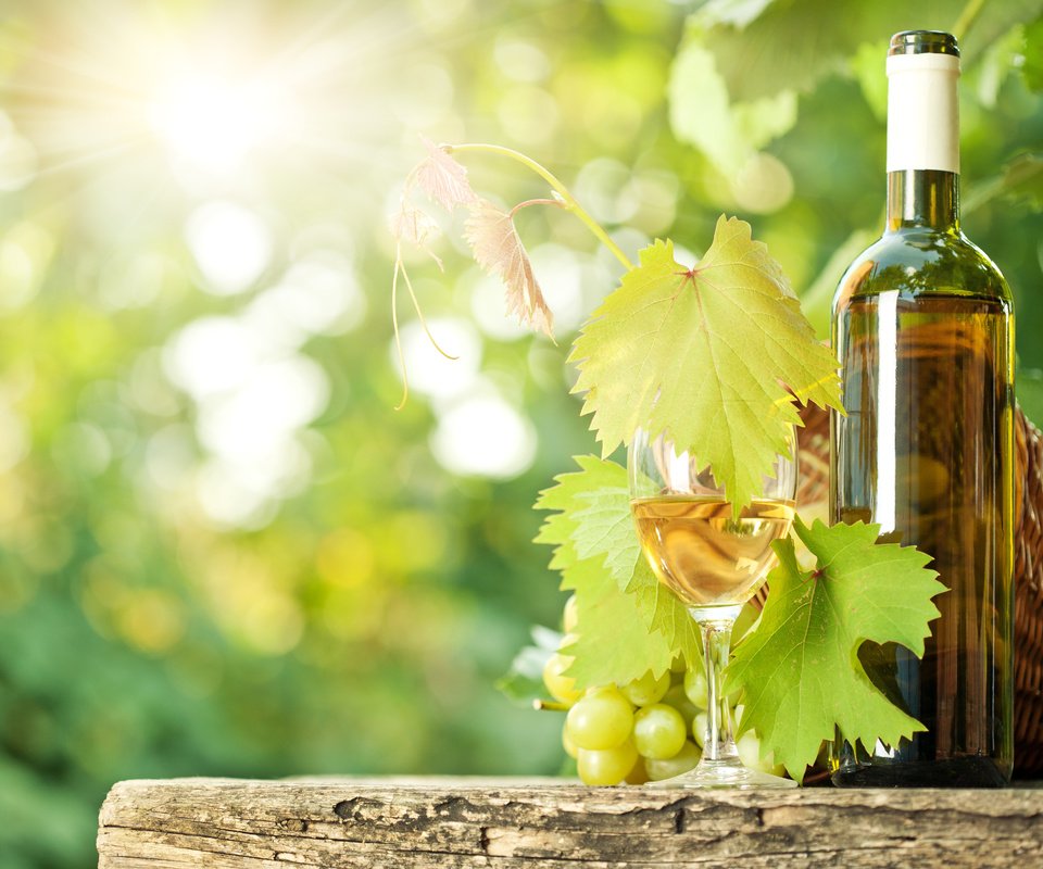 Обои виноград, бокал, вино, бутылка, солнечные лучи, grapes, glass, wine, bottle, the sun's rays разрешение 3609x2912 Загрузить