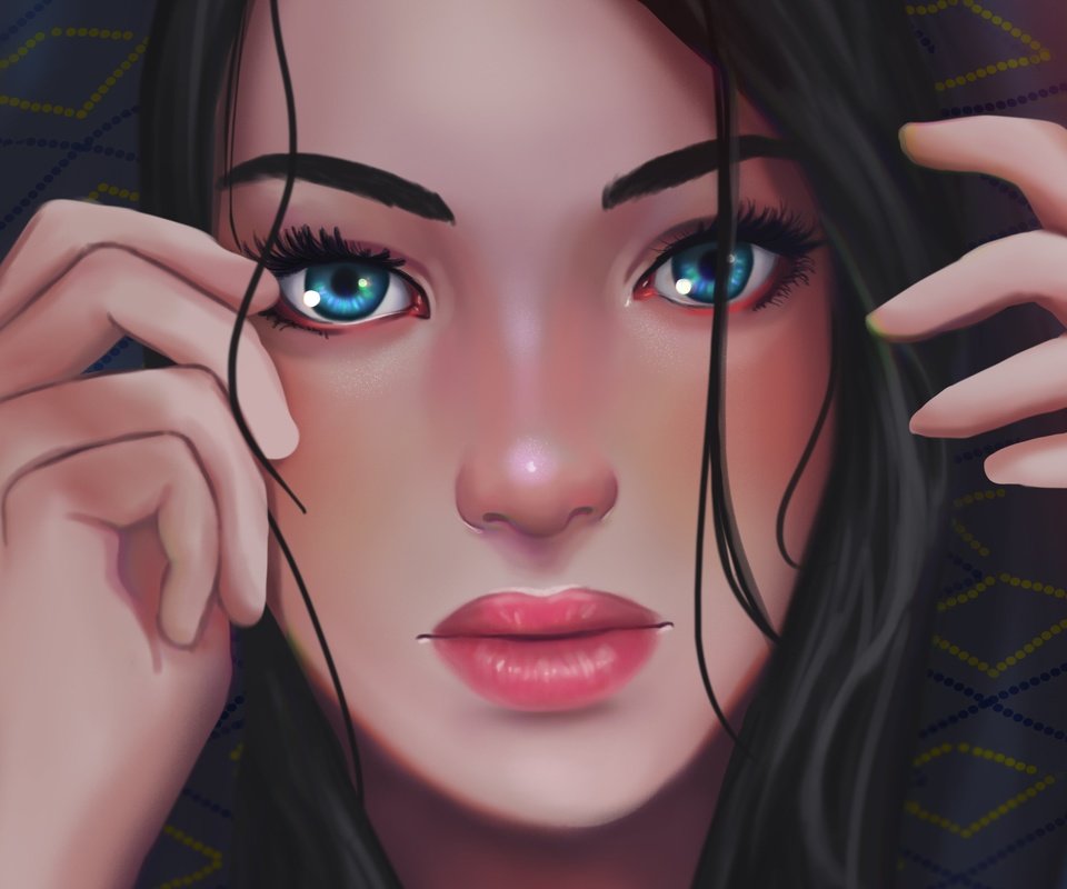 Обои глаза, арт, девушка, взгляд, волосы, лицо, руки, капюшон, eyes, art, girl, look, hair, face, hands, hood разрешение 4891x2855 Загрузить