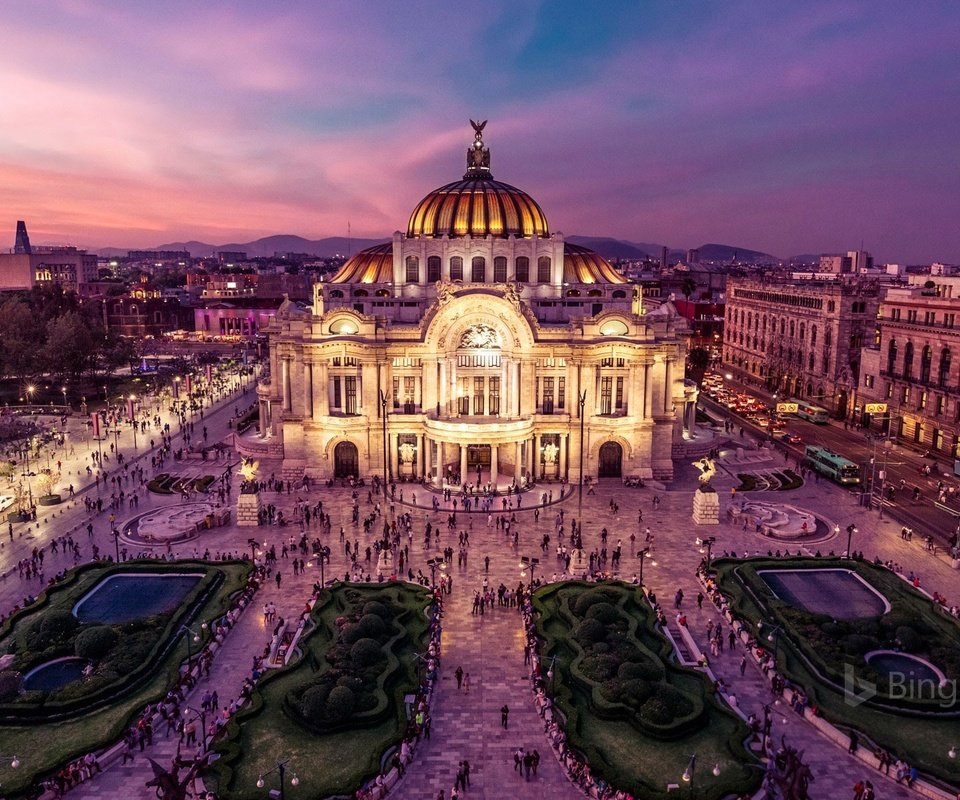 Обои огни, площадь, мексика, дворец изящных искусств, мехико, lights, area, mexico, palace of fine arts, mexico city разрешение 1920x1200 Загрузить