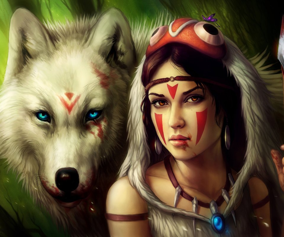 Обои девушка, кровь, взгляд, волосы, волк, принцесса мононоке, girl, blood, look, hair, wolf, princess mononoke разрешение 2745x2000 Загрузить