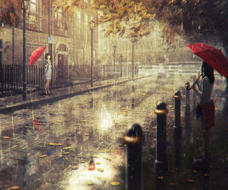 Обои аниме, дождь, зонт, зонтик, городской пейзаж, аниме девушки, anime, rain, umbrella, the urban landscape, anime girls разрешение 1920x1200 Загрузить