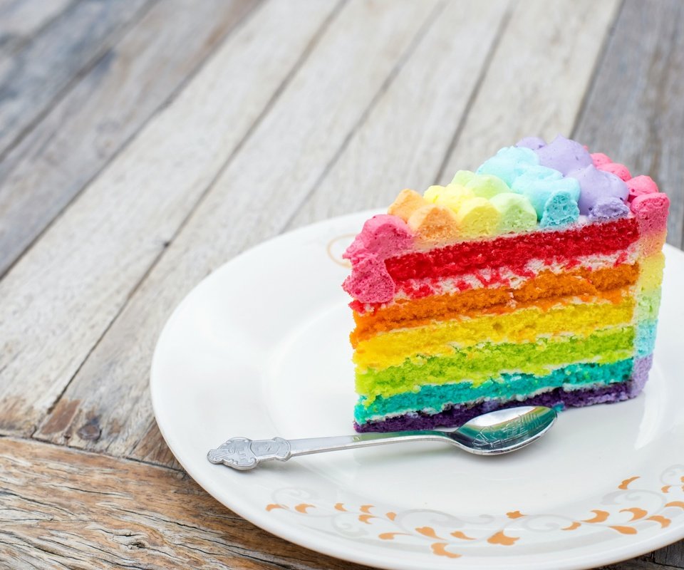 Обои радуга, разноцветный, тарелка, торт, ложка, кусок, слои, rainbow, colorful, plate, cake, spoon, piece, layers разрешение 2880x1800 Загрузить