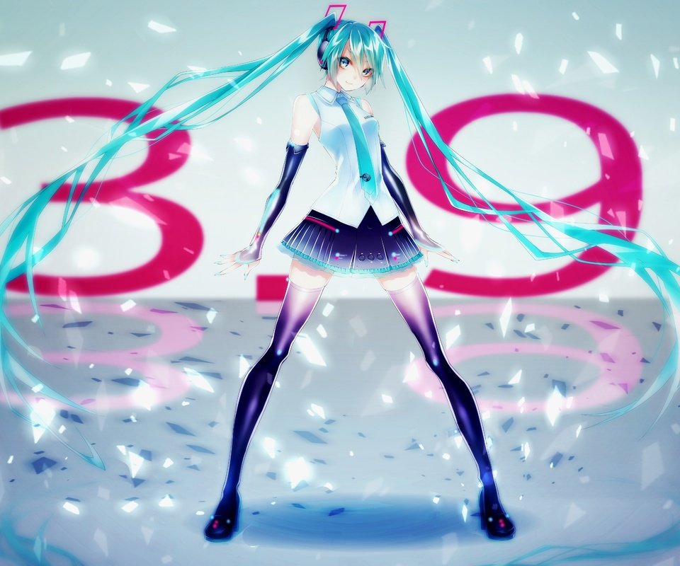 Обои девушка, аниме, вокалоид, twintails, со стоящим, мику хацунэ, aqua hair, girl, anime, vocaloid, standing, hatsune miku разрешение 4500x3000 Загрузить