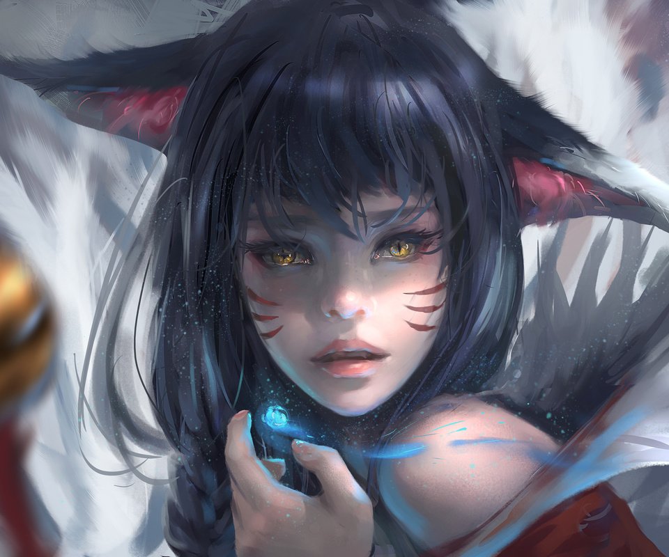 Обои арт, девушка, фэнтези, эльфийка, ahri, nine-tailed fox, лига легенд, wlop, wang ling, ари, art, girl, fantasy, elf, league of legends, hary разрешение 3840x2400 Загрузить