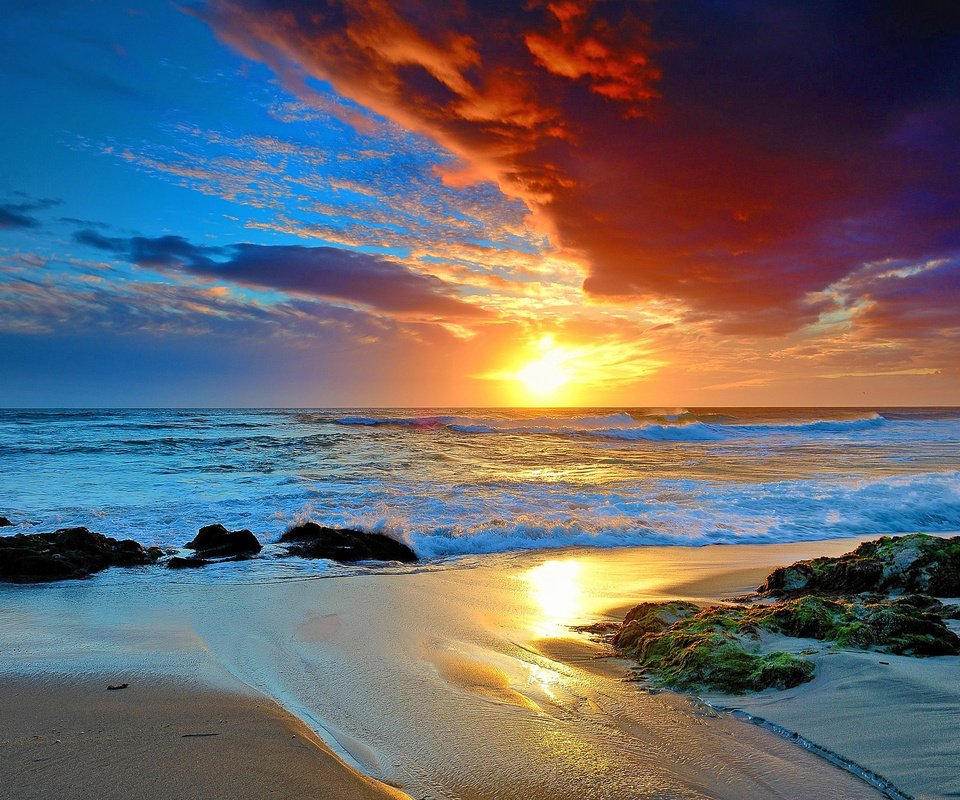 Обои закат, море, пляж, sunset, sea, beach разрешение 2560x1703 Загрузить