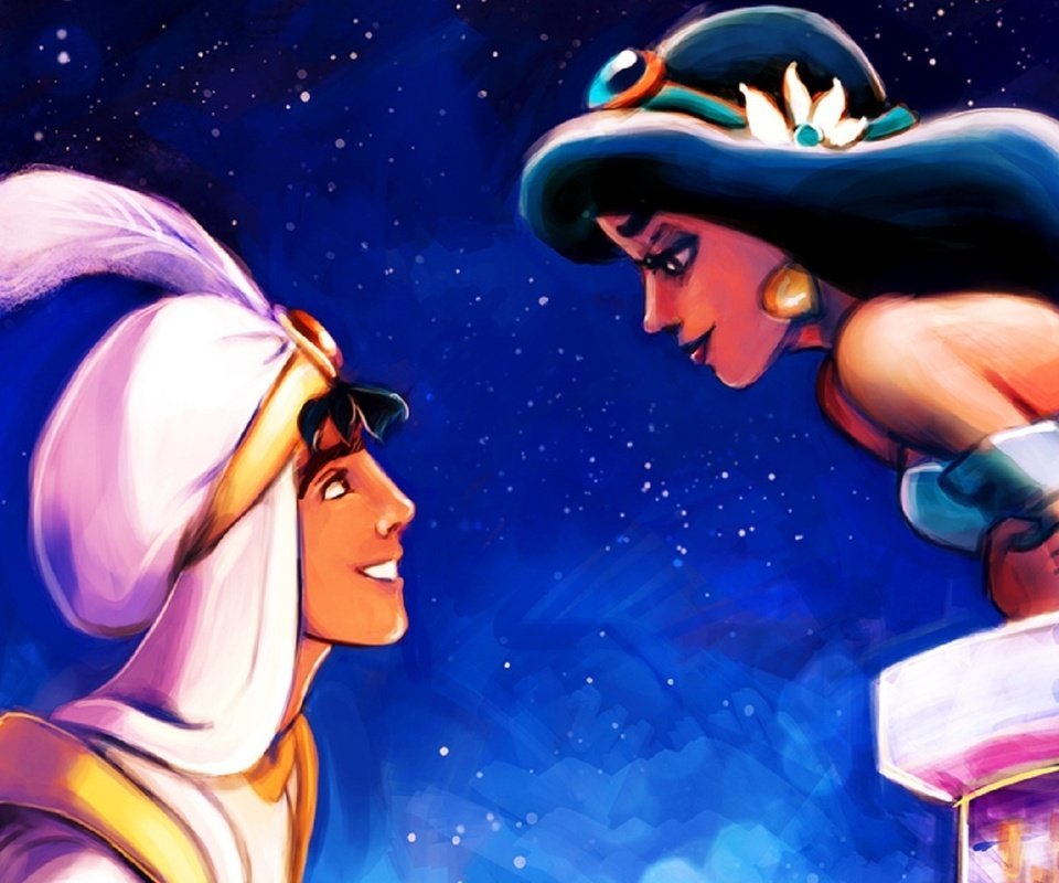 Обои ночь, принц, принцесса, дисней, аладдин, жасмин, night, prince, princess, disney, aladdin, jasmine разрешение 1920x1080 Загрузить